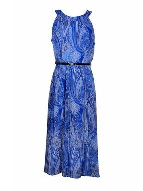 💙Tommy Hilfiger Blue Paisley Maxi Dress with Black Belt - Size 10
